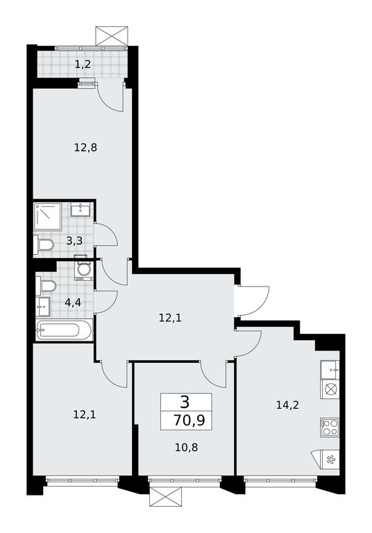 2-BD Apartment Sale, 70.9平方米 at Desnarechie, kvartal № 23, Desyonovskoye Settlement, Moscow, Russia #1
