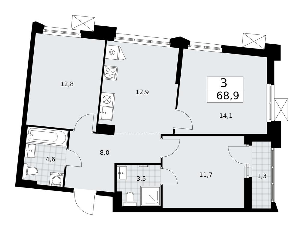 2-BD Apartment Sale, 68.9 sq. m. at Desnarechie, kvartal № 23, Desyonovskoye Settlement, Moscow, Russia #1 2-BD Apartment Sale, 68.9 sq. m. at Desnarechie, kvartal № 23, Desyonovskoye Settlement, Moscow, Russia #1