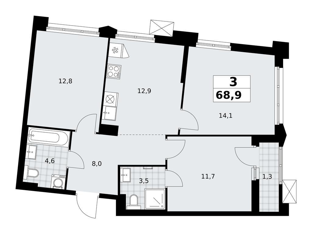 2-BD Apartment Sale, 68.9 sq. m. at Desnarechie, kvartal № 23, Desyonovskoye Settlement, Moscow, Russia #2 2-BD Apartment Sale, 68.9 sq. m. at Desnarechie, kvartal № 23, Desyonovskoye Settlement, Moscow, Russia #2