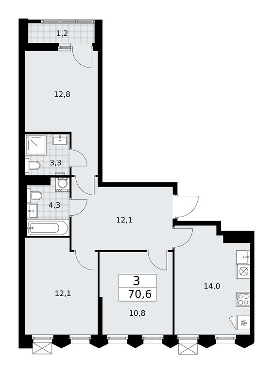 2-BD Apartment Sale, 70.6 sq. m. at Desnarechie, kvartal № 23, Desyonovskoye Settlement, Moscow, Russia #1 2-BD Apartment Sale, 70.6 sq. m. at Desnarechie, kvartal № 23, Desyonovskoye Settlement, Moscow, Russia #1