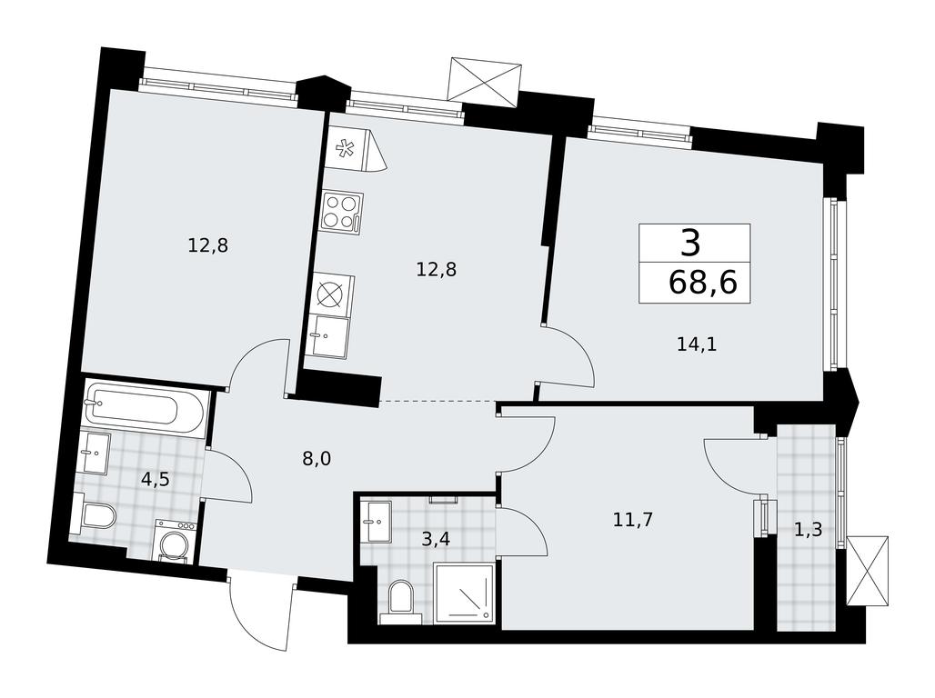 2-BD Apartment Sale, 68.6 sq. m. at Desnarechie, kvartal № 23, Desyonovskoye Settlement, Moscow, Russia #1 2-BD Apartment Sale, 68.6 sq. m. at Desnarechie, kvartal № 23, Desyonovskoye Settlement, Moscow, Russia #1