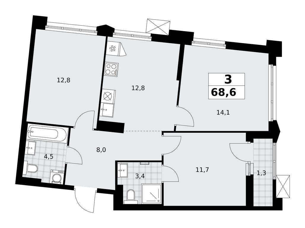 2-BD Apartment Sale, 68.6 sq. m. at Desnarechie, kvartal № 23, Desyonovskoye Settlement, Moscow, Russia #2 2-BD Apartment Sale, 68.6 sq. m. at Desnarechie, kvartal № 23, Desyonovskoye Settlement, Moscow, Russia #2