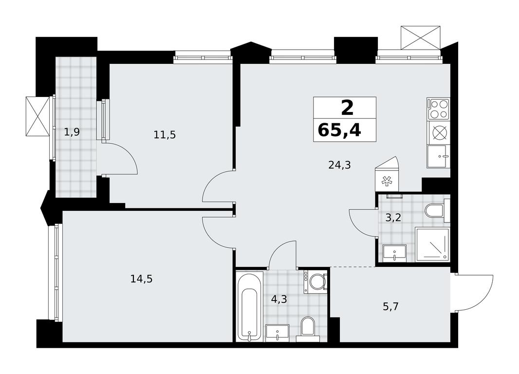1-BD Apartment Sale, 65.4平方米 at Desnarechie, kvartal № 23, Desyonovskoye Settlement, Moscow, Russia #2