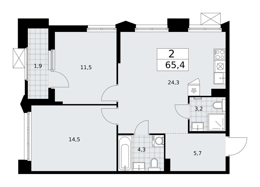1-BD Apartment Sale, 65.4平方米 at Desnarechie, kvartal № 23, Desyonovskoye Settlement, Moscow, Russia #1