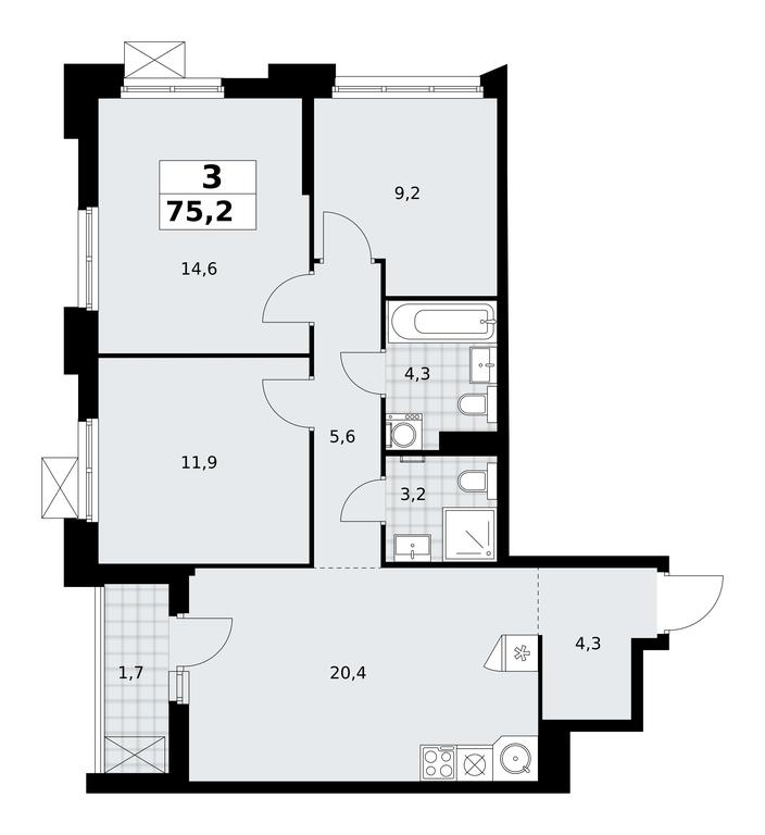 2-BD Apartment Sale, 75.2 sq. m. at Desnarechie, kvartal № 23, Desyonovskoye Settlement, Moscow, Russia #2 2-BD Apartment Sale, 75.2 sq. m. at Desnarechie, kvartal № 23, Desyonovskoye Settlement, Moscow, Russia #2