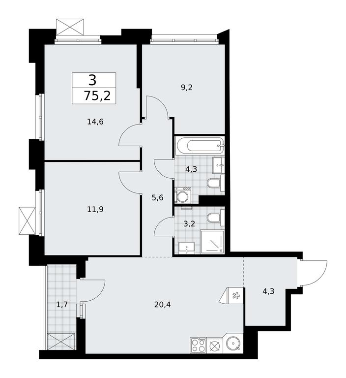 2-BD Apartment Sale, 75.2 sq. m. at Desnarechie, kvartal № 23, Desyonovskoye Settlement, Moscow, Russia #1 2-BD Apartment Sale, 75.2 sq. m. at Desnarechie, kvartal № 23, Desyonovskoye Settlement, Moscow, Russia #1