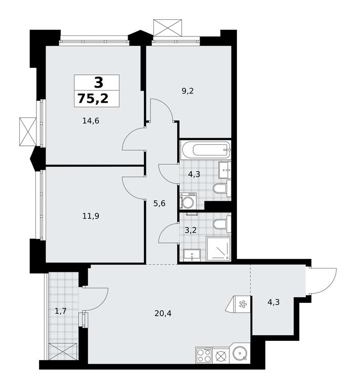 2-BD Apartment Sale, 75.2 sq. m. at Desnarechie, kvartal № 23, Desyonovskoye Settlement, Moscow, Russia #2 2-BD Apartment Sale, 75.2 sq. m. at Desnarechie, kvartal № 23, Desyonovskoye Settlement, Moscow, Russia #2