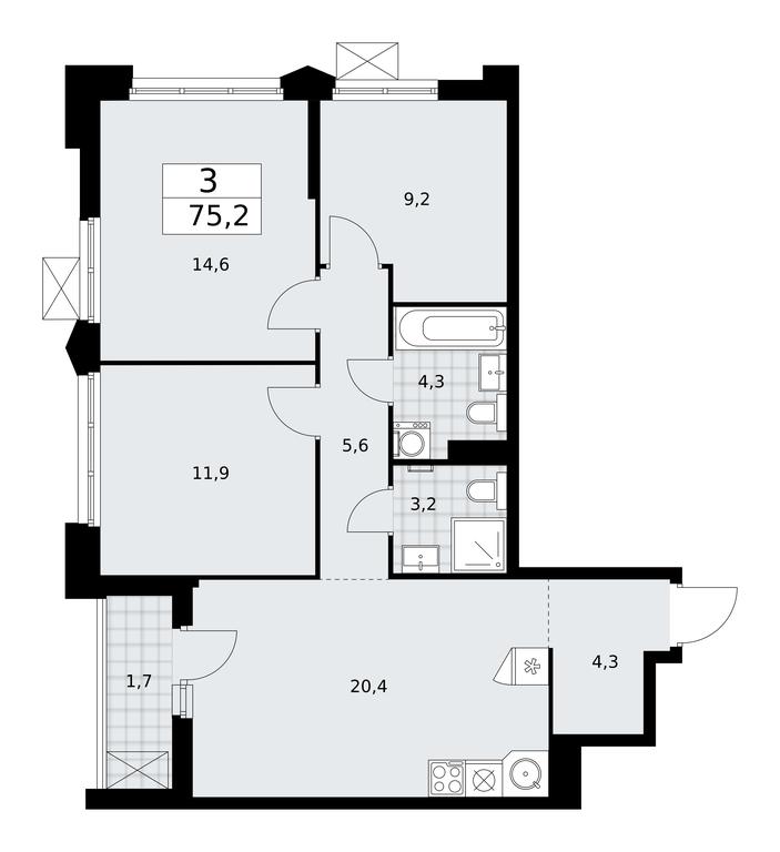 2-BD Apartment Sale, 75.2 sq. m. at Desnarechie, kvartal № 23, Desyonovskoye Settlement, Moscow, Russia #1 2-BD Apartment Sale, 75.2 sq. m. at Desnarechie, kvartal № 23, Desyonovskoye Settlement, Moscow, Russia #1