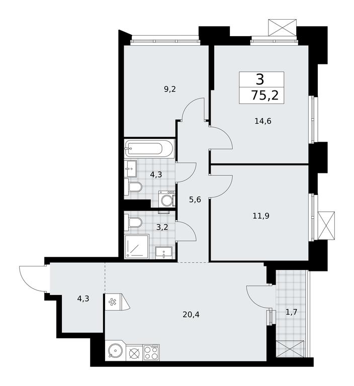 2-BD Apartment Sale, 75.2 sq. m. at Desnarechie, kvartal № 23, Desyonovskoye Settlement, Moscow, Russia #1 2-BD Apartment Sale, 75.2 sq. m. at Desnarechie, kvartal № 23, Desyonovskoye Settlement, Moscow, Russia #1