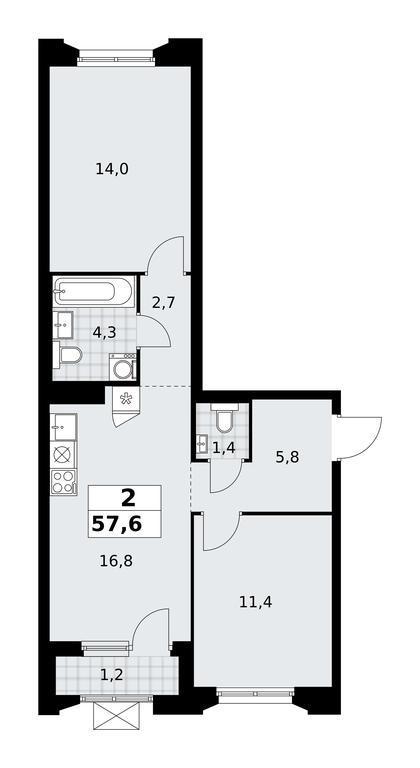 1-BD Apartment Sale, 57.6平方米 at Desnarechie, kvartal № 23, Desyonovskoye Settlement, Moscow, Russia #2 1-BD Apartment Sale, 57.6平方米 at Desnarechie, kvartal № 23, Desyonovskoye Settlement, Moscow, Russia #2