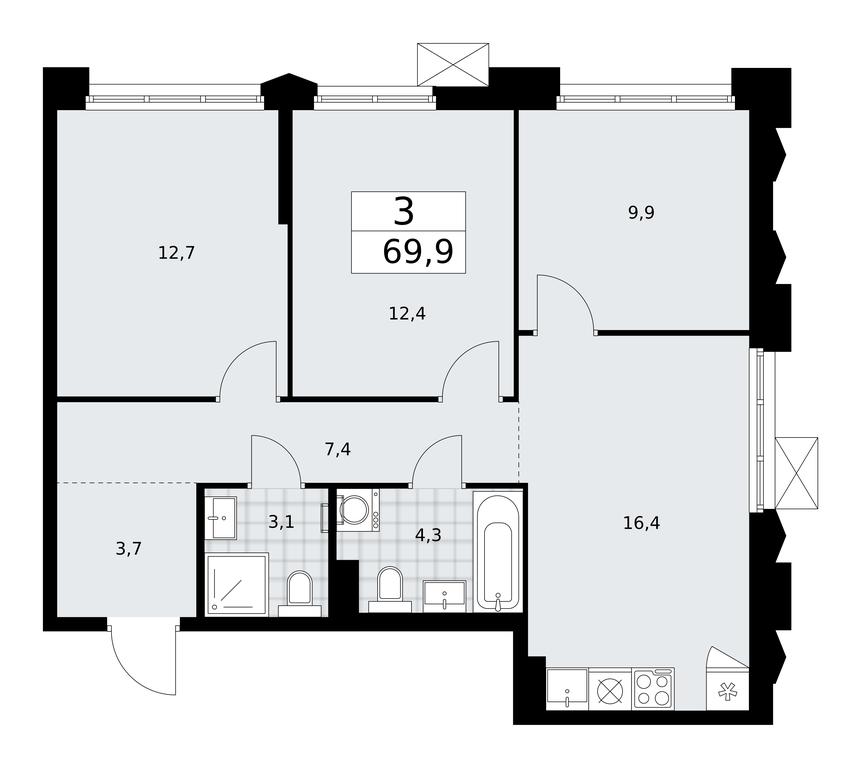 2-BD Apartment Sale, 69.9 sq. m. at Desnarechie, kvartal № 23, Desyonovskoye Settlement, Moscow, Russia #1 2-BD Apartment Sale, 69.9 sq. m. at Desnarechie, kvartal № 23, Desyonovskoye Settlement, Moscow, Russia #1