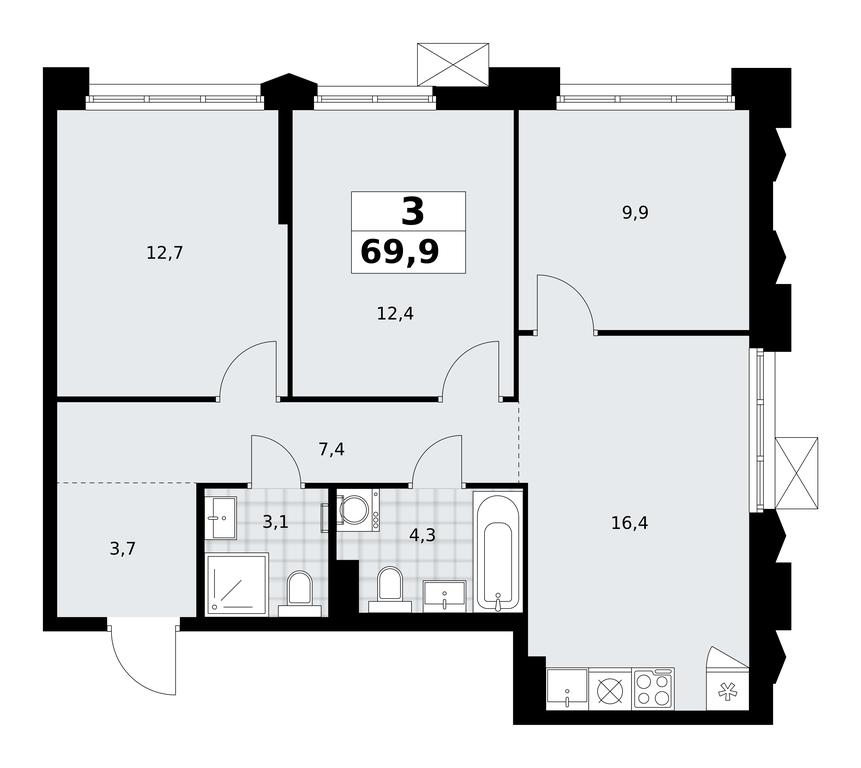 2-BD Apartment Sale, 69.9 sq. m. at Desnarechie, kvartal № 23, Desyonovskoye Settlement, Moscow, Russia #2 2-BD Apartment Sale, 69.9 sq. m. at Desnarechie, kvartal № 23, Desyonovskoye Settlement, Moscow, Russia #2