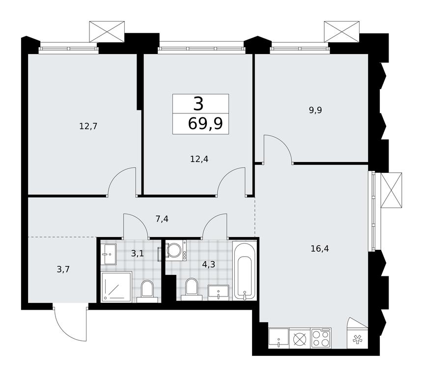 2-BD Apartment Sale, 69.9 sq. m. at Desnarechie, kvartal № 23, Desyonovskoye Settlement, Moscow, Russia #1 2-BD Apartment Sale, 69.9 sq. m. at Desnarechie, kvartal № 23, Desyonovskoye Settlement, Moscow, Russia #1