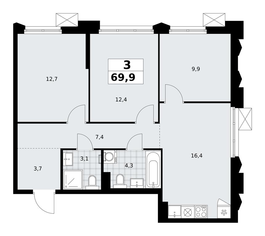 2-BD Apartment Sale, 69.9 sq. m. at Desnarechie, kvartal № 23, Desyonovskoye Settlement, Moscow, Russia #2 2-BD Apartment Sale, 69.9 sq. m. at Desnarechie, kvartal № 23, Desyonovskoye Settlement, Moscow, Russia #2