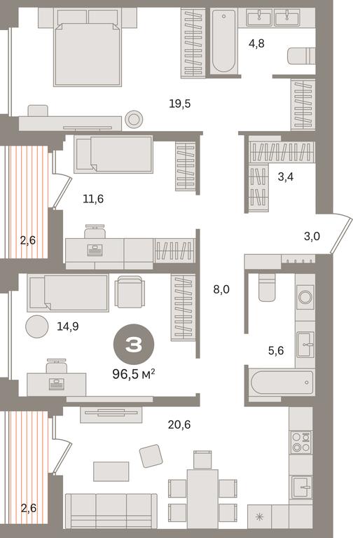 3-BD Apartment Sale, 96.5 sq. m. at Pervy kvartal, Kalinovaya ulitsa, derevnya Sapronovo, Leninskiy City District, Moscow Region, Russia #1