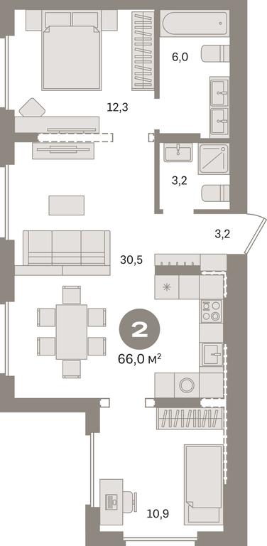 2-BD Apartment Sale, 66平方米 at Pervy kvartal, Kalinovaya ulitsa, derevnya Sapronovo, Leninskiy City District, Moscow Region, Russia #1