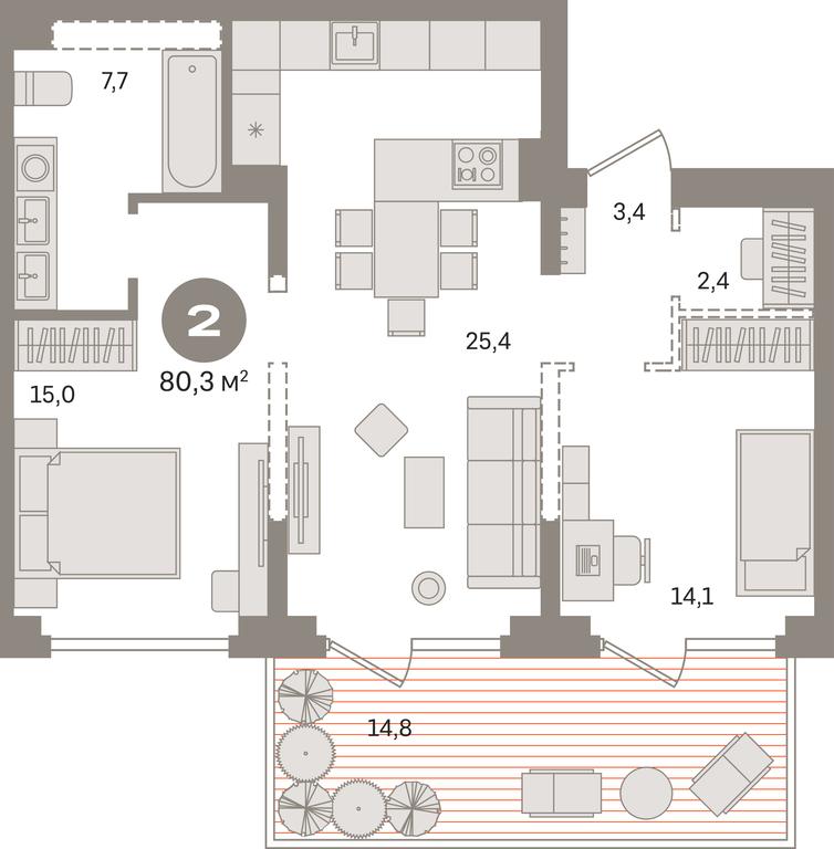 2-BD Apartment Sale, 80.3 sq. m. at Pervy kvartal, Kalinovaya ulitsa, derevnya Sapronovo, Leninskiy City District, Moscow Region, Russia #1