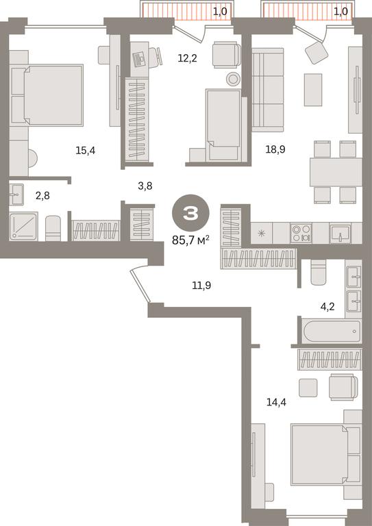 3-BD Apartment Sale, 85.7 sq. m. at Pervy kvartal, Kalinovaya ulitsa, derevnya Sapronovo, Leninskiy City District, Moscow Region, Russia #1 3-BD Apartment Sale, 85.7 sq. m. at Pervy kvartal, Kalinovaya ulitsa, derevnya Sapronovo, Leninskiy City District, Moscow Region, Russia #1