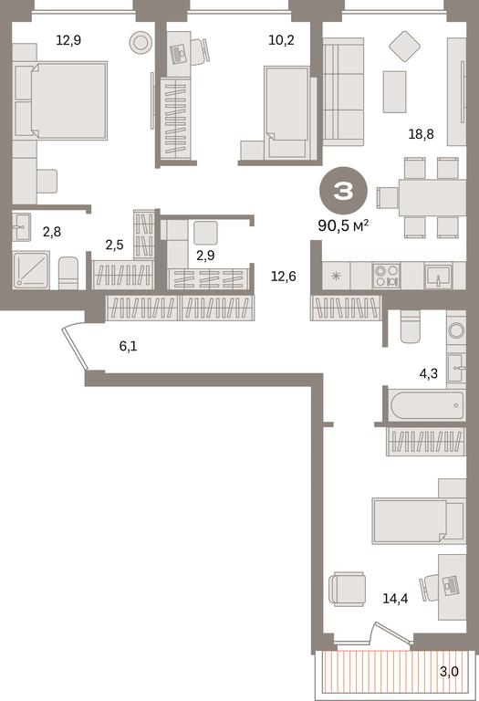 3-BD Apartment Sale, 90.5 sq. m. at Pervy kvartal, Kalinovaya ulitsa, derevnya Sapronovo, Leninskiy City District, Moscow Region, Russia #1 3-BD Apartment Sale, 90.5 sq. m. at Pervy kvartal, Kalinovaya ulitsa, derevnya Sapronovo, Leninskiy City District, Moscow Region, Russia #1