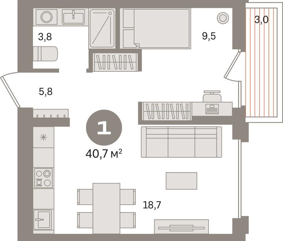 1-BD Apartment Sale, 40.7 sq. m. at Pervy kvartal, Kalinovaya ulitsa, derevnya Sapronovo, Leninskiy City District, Moscow Region, Russia #1