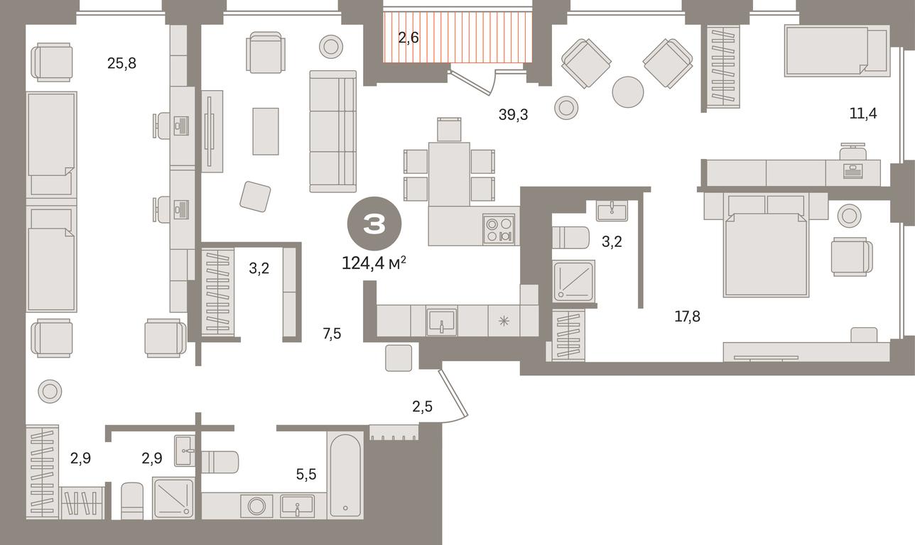3-BD Apartment Sale, 124.4 sq. m. at Pervy kvartal, Kalinovaya ulitsa, derevnya Sapronovo, Leninskiy City District, Moscow Region, Russia #1
