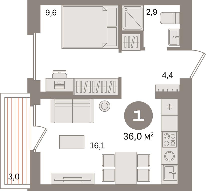 1-BD Apartment Sale, 36 sq. m. at Pervy kvartal, Kalinovaya ulitsa, derevnya Sapronovo, Leninskiy City District, Moscow Region, Russia #1
