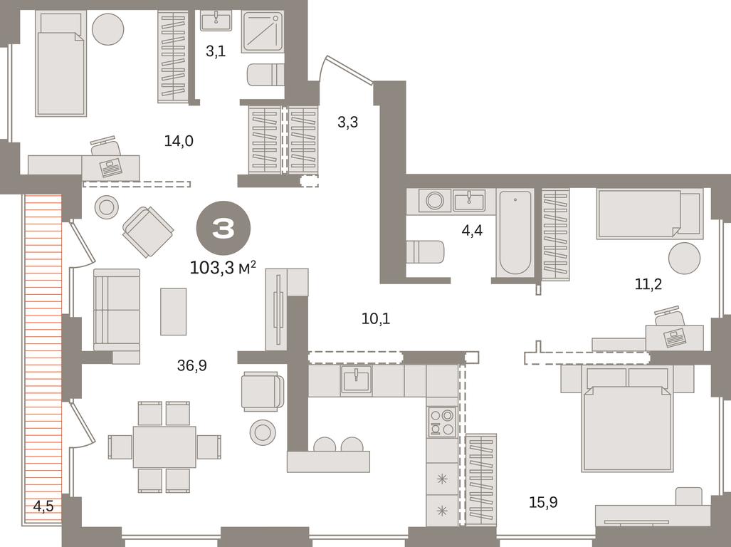 3-BD Apartment Sale, 103.3 sq. m. at Pervy kvartal, Kalinovaya ulitsa, derevnya Sapronovo, Leninskiy City District, Moscow Region, Russia #1 3-BD Apartment Sale, 103.3 sq. m. at Pervy kvartal, Kalinovaya ulitsa, derevnya Sapronovo, Leninskiy City District, Moscow Region, Russia #1
