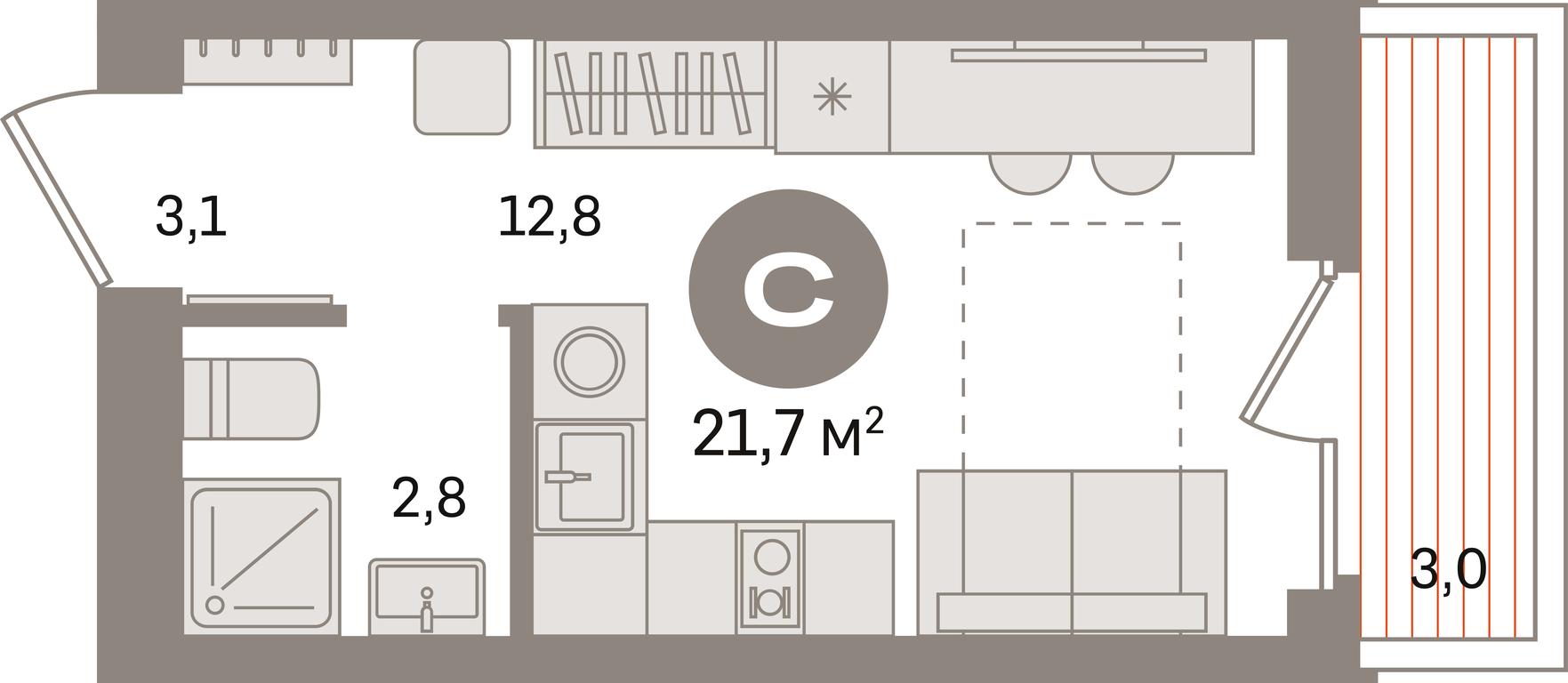 Apartment Sale, 21.7 sq. m. at Pervy kvartal, Kalinovaya ulitsa, derevnya Sapronovo, Leninskiy City District, Moscow Region, Russia #1
