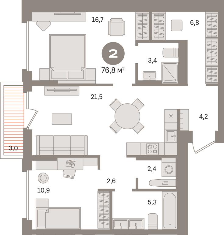 2-BD Apartment Sale, 76.8平方米 at Pervy kvartal, Kalinovaya ulitsa, derevnya Sapronovo, Leninskiy City District, Moscow Region, Russia #1