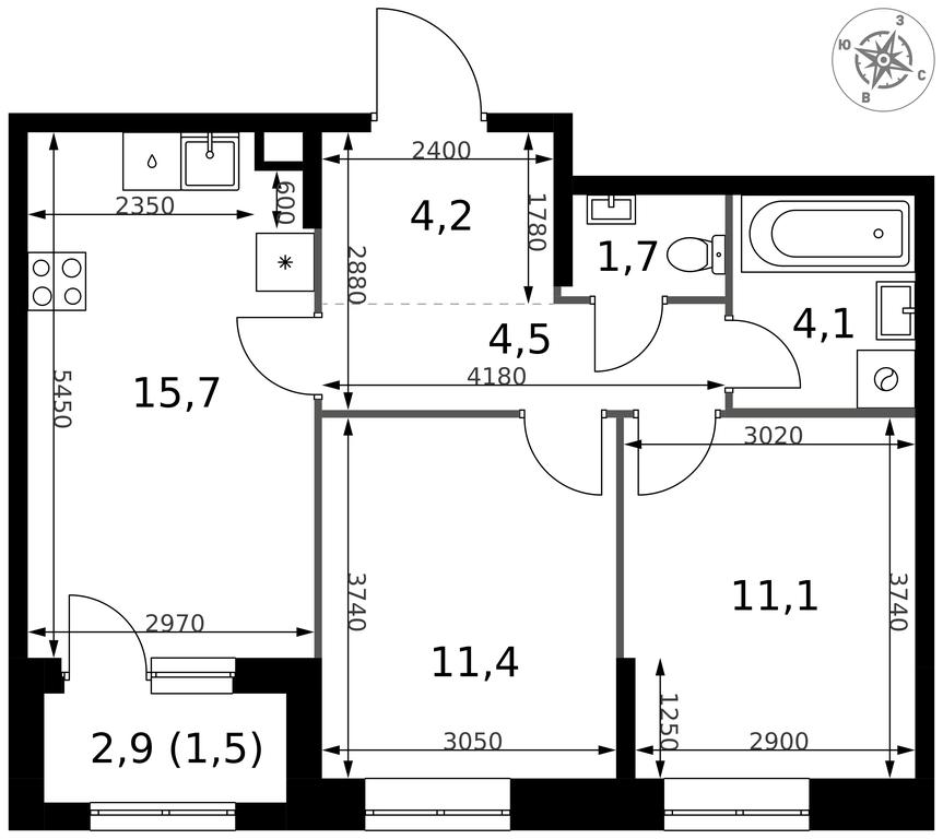 2-BD Apartment Sale, 54.2 sq. m. at 1 Izmajlovskij, Montazhnaya Street, 8с13, Moscow, Russia #2