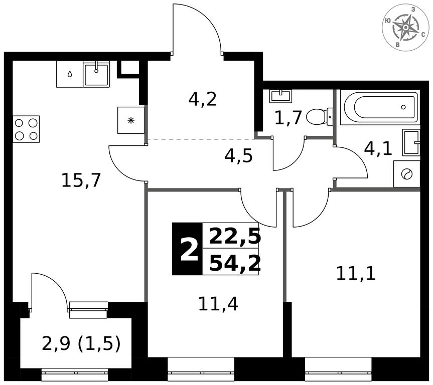 2-BD Apartment Sale, 54.2 sq. m. at 1 Izmajlovskij, Montazhnaya Street, 8с13, Moscow, Russia #1