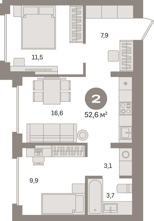 2-BD Apartment Sale, 52.6平方米 at Pervy kvartal, Kalinovaya ulitsa, derevnya Sapronovo, Leninskiy City District, Moscow Region, Russia #1