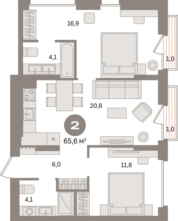 2-BD Apartment Sale, 65.6平方米 at Pervy kvartal, Kalinovaya ulitsa, derevnya Sapronovo, Leninskiy City District, Moscow Region, Russia #1