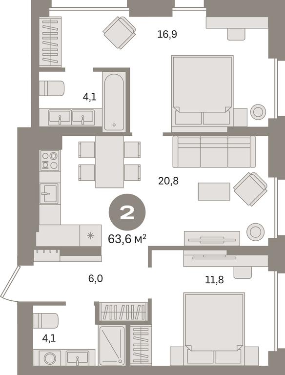2-BD Apartment Sale, 63.6平方米 at Pervy kvartal, Kalinovaya ulitsa, derevnya Sapronovo, Leninskiy City District, Moscow Region, Russia #1 2-BD Apartment Sale, 63.6平方米 at Pervy kvartal, Kalinovaya ulitsa, derevnya Sapronovo, Leninskiy City District, Moscow Region, Russia #1