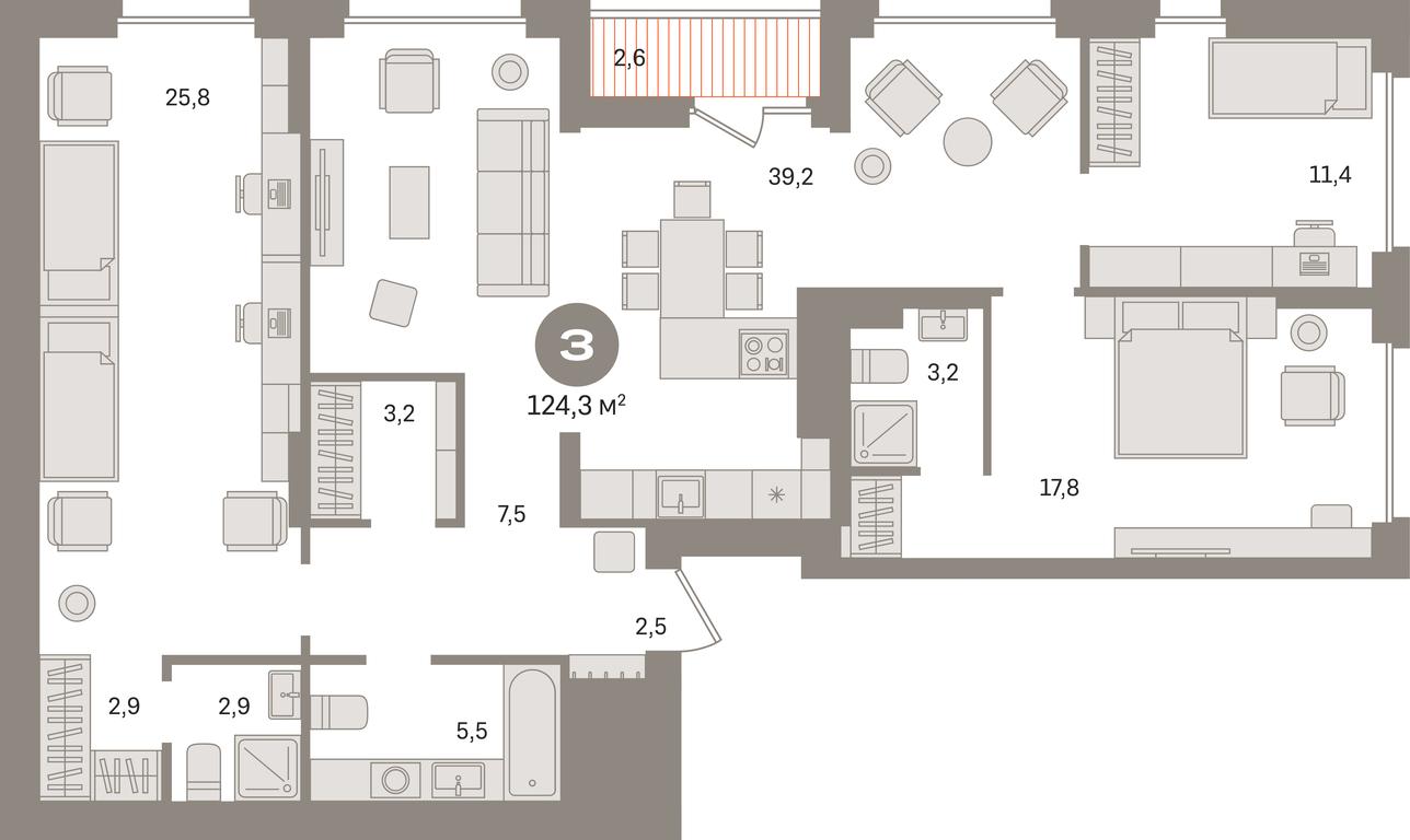 3-BD Apartment Sale, 124.3 sq. m. at Pervy kvartal, Kalinovaya ulitsa, derevnya Sapronovo, Leninskiy City District, Moscow Region, Russia #1