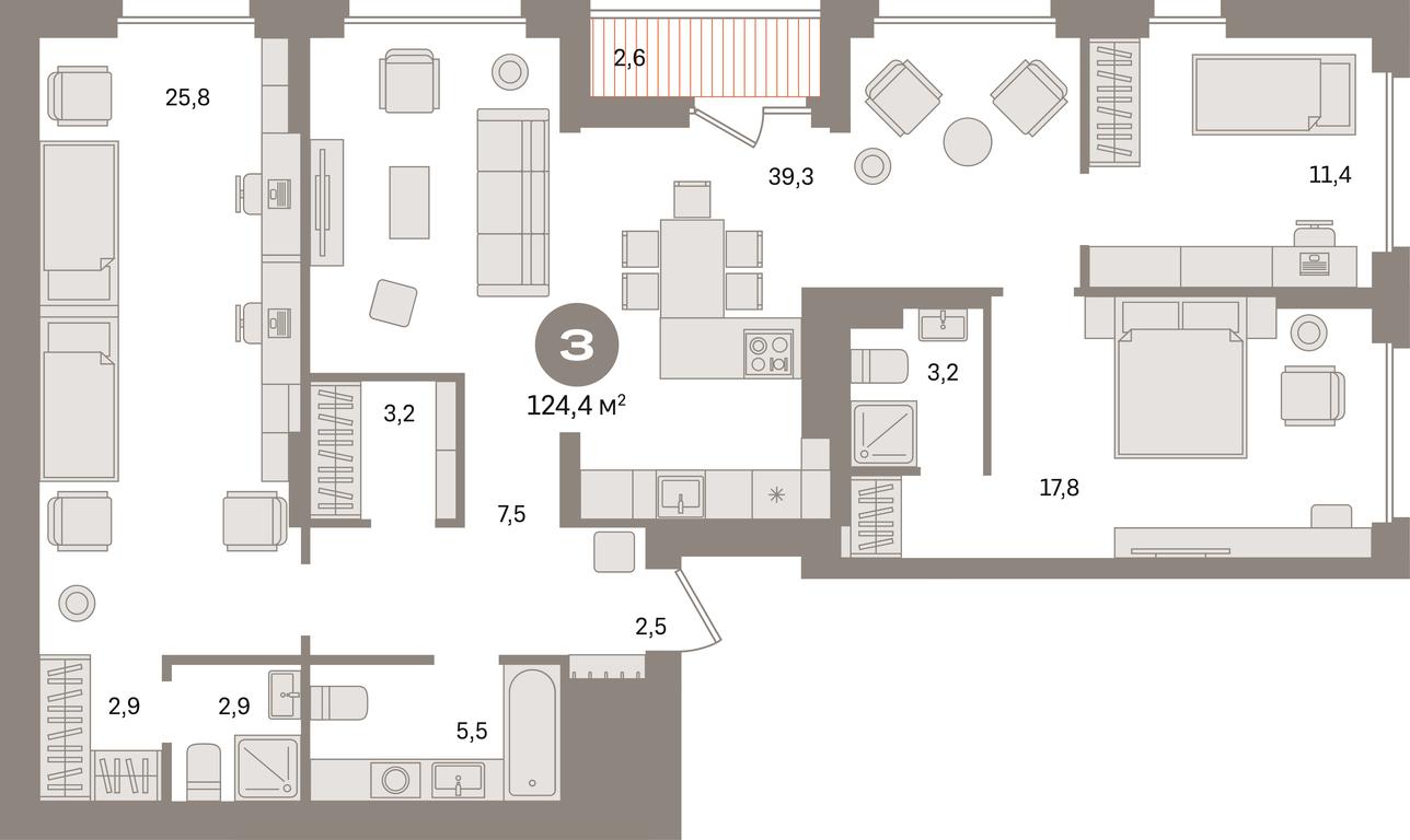 3-BD Apartment Sale, 124.4平方米 at Pervy kvartal, Kalinovaya ulitsa, derevnya Sapronovo, Leninskiy City District, Moscow Region, Russia #1