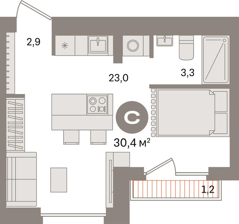 Apartment Sale, 30.4 sq. m. at Pervy kvartal, Kalinovaya ulitsa, derevnya Sapronovo, Leninskiy City District, Moscow Region, Russia #1