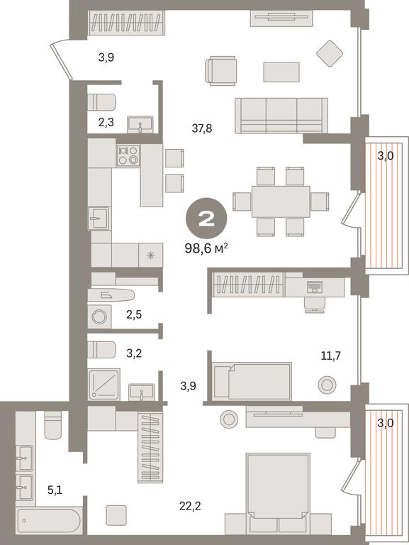 2-BD Apartment Sale, 98.6 sq. m. at Pervy kvartal, Kalinovaya ulitsa, derevnya Sapronovo, Leninskiy City District, Moscow Region, Russia #1
