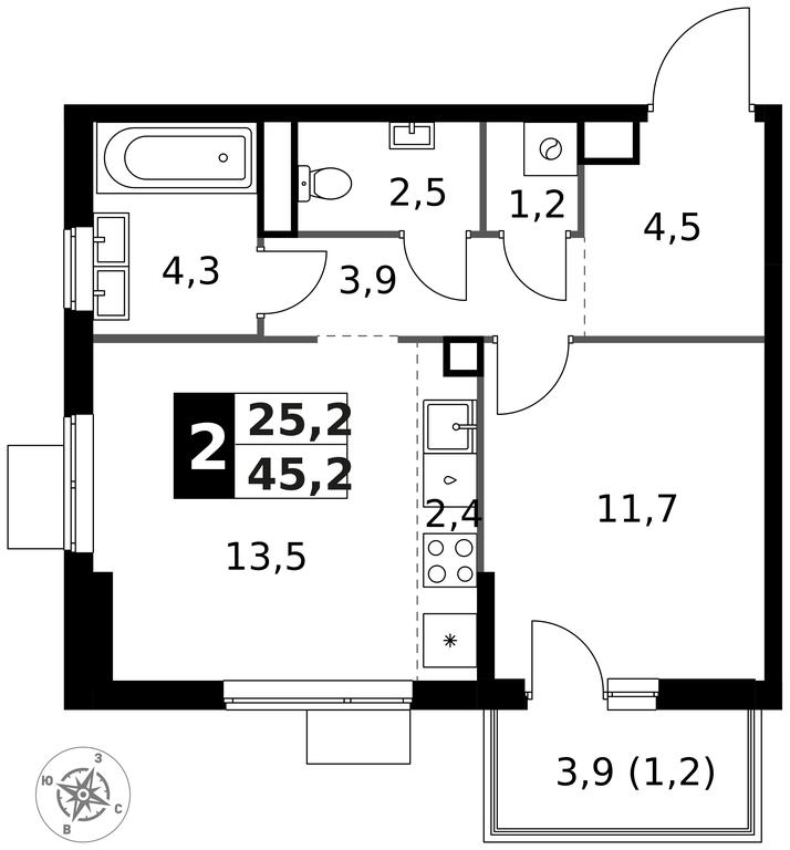 2-BD Apartment Sale, 45.2 sq. m. at 1 Izmajlovskij, Montazhnaya Street, 8с13, Moscow, Russia #1