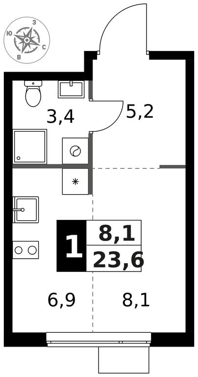Apartment Sale, 23.6 sq. m. at 1 Izmajlovskij, Montazhnaya Street, 8с13, Moscow, Russia #1