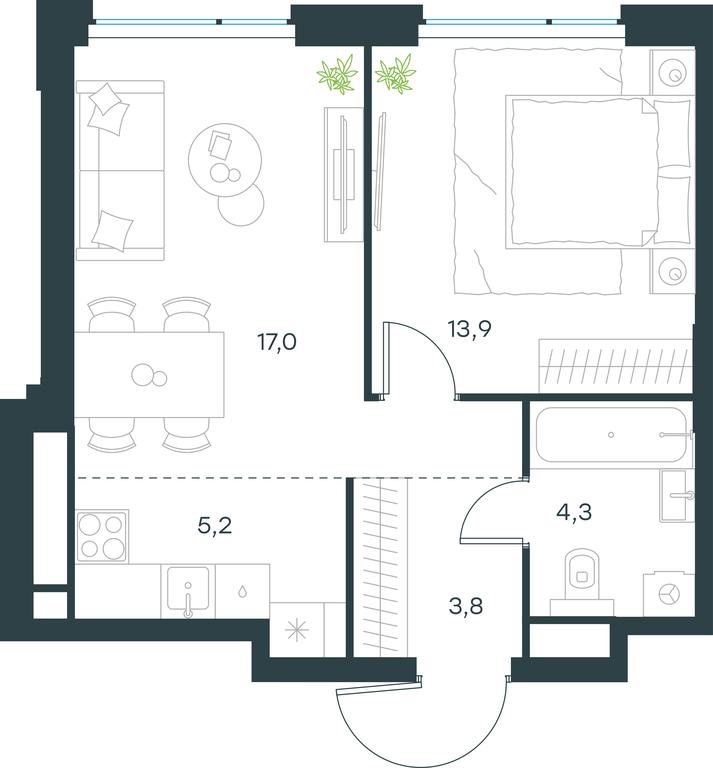 1-BD Apartment Sale, 44.2 sq. m. at Level Michurinskiy, Озёрная улица, вл1, Москва, Россия #1 1-BD Apartment Sale, 44.2 sq. m. at Level Michurinskiy, Озёрная улица, вл1, Москва, Россия #1