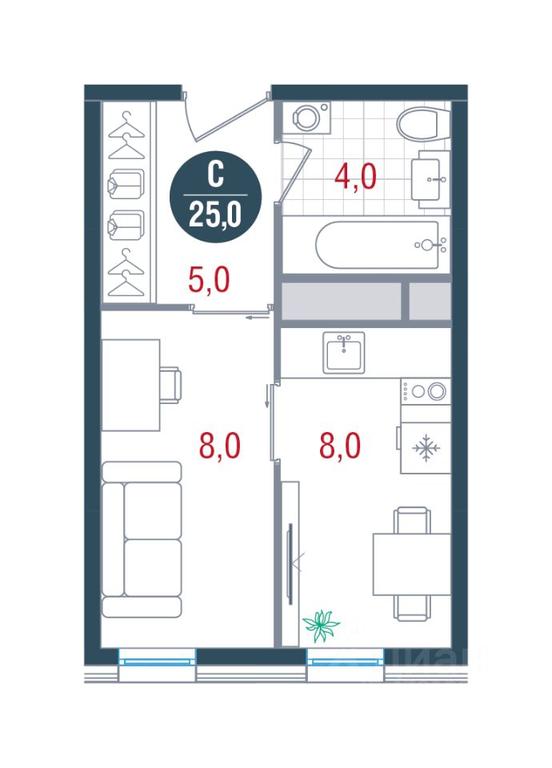 Apartment Sale, 25 sq. m. at RUSICh-Kantemirovskiy, Kavkazsky Boulevard, Moscow, Russia #1