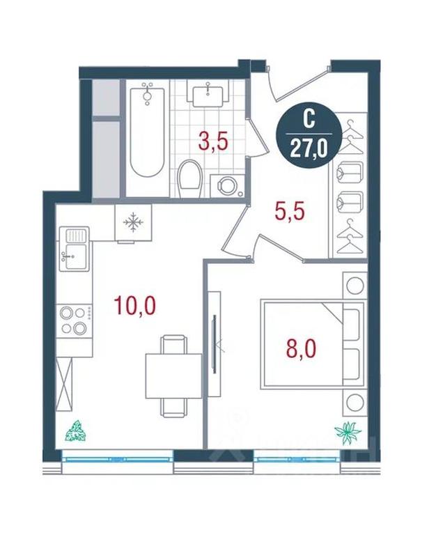 Apartment Sale, 27 sq. m. at RUSICh-Kantemirovskiy, Kavkazsky Boulevard, Moscow, Russia #1