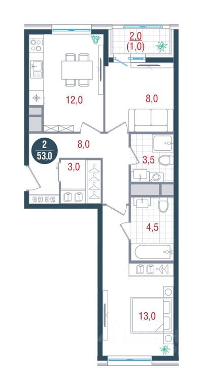 1-BD Apartment Sale, 53 sq. m. at RUSICh-Kantemirovskiy, Kavkazsky Boulevard, Moscow, Russia #1