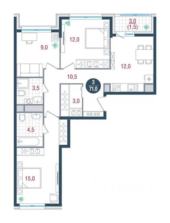 2-BD Apartment Sale, 71 sq. m. at RUSICh-Kantemirovskiy, Kavkazsky Boulevard, Moscow, Russia #1