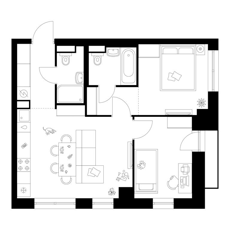 2-BD Apartment Sale, 53.3 sq. m. at Narvin, Kronshtadtsky Boulevard, 14с13, Moscow, Russia #1