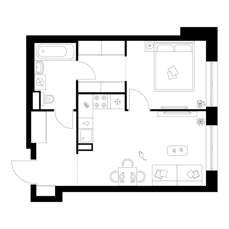 1-BD Apartment Sale, 39.9 sq. m. at Narvin, Kronshtadtsky Boulevard, 14с13, Moscow, Russia #1