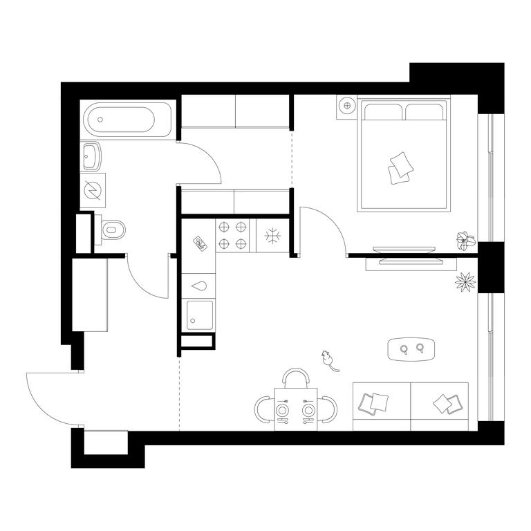 1-BD Apartment Sale, 39.9 sq. m. at Narvin, Kronshtadtsky Boulevard, 14с13, Moscow, Russia #1