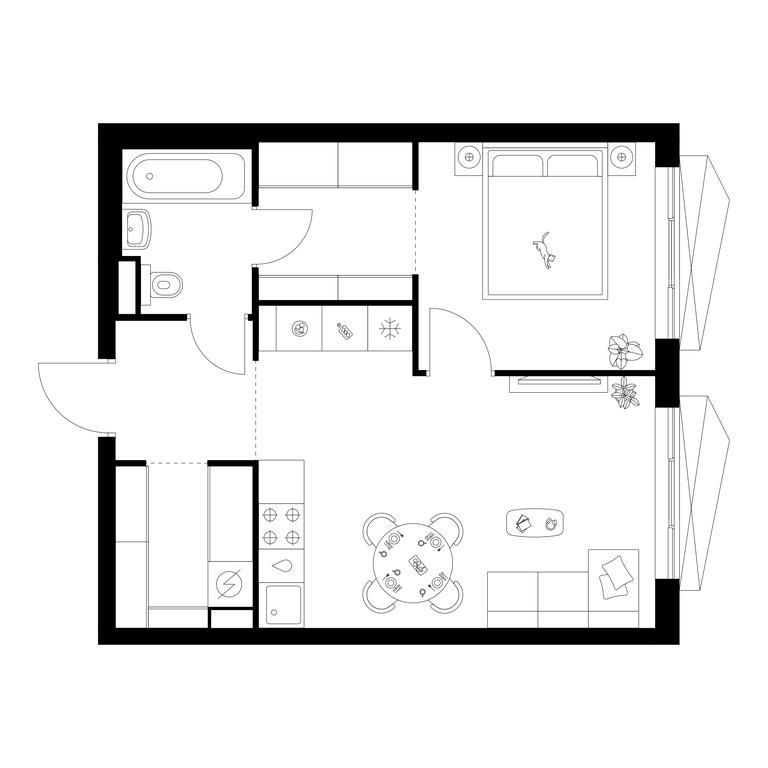 1-BD Apartment Sale, 42.9 sq. m. at Narvin, Kronshtadtsky Boulevard, 14с13, Moscow, Russia #1
