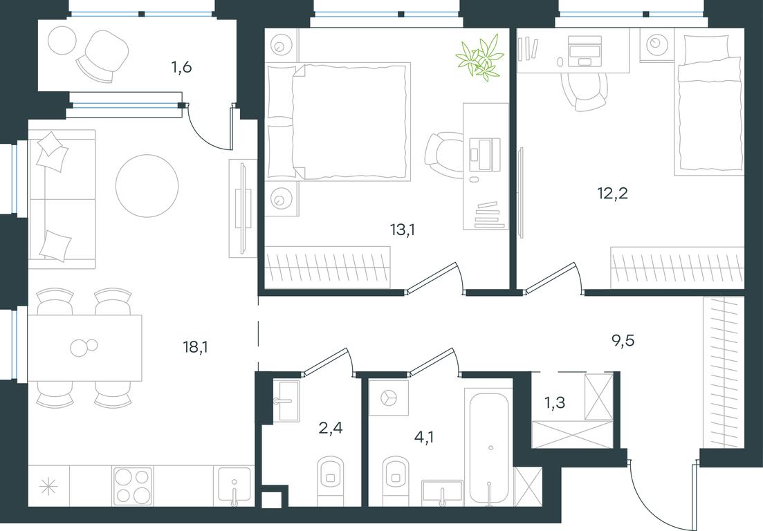 1-BD Apartment Sale, 62.3平方米 at Gorod V lesu, Gorod V Lesu Residential Complex, Village of Otradnoye, Krasnogorsk Urban District, Moscow Region, Russia #1